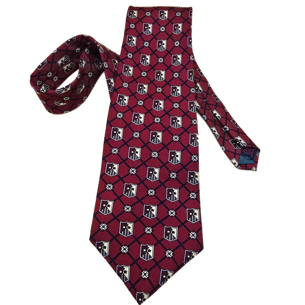 Tommy Hilfiger Mens Red Crest Lattice Silk Necktie‎ Italian Fabric Made in USA